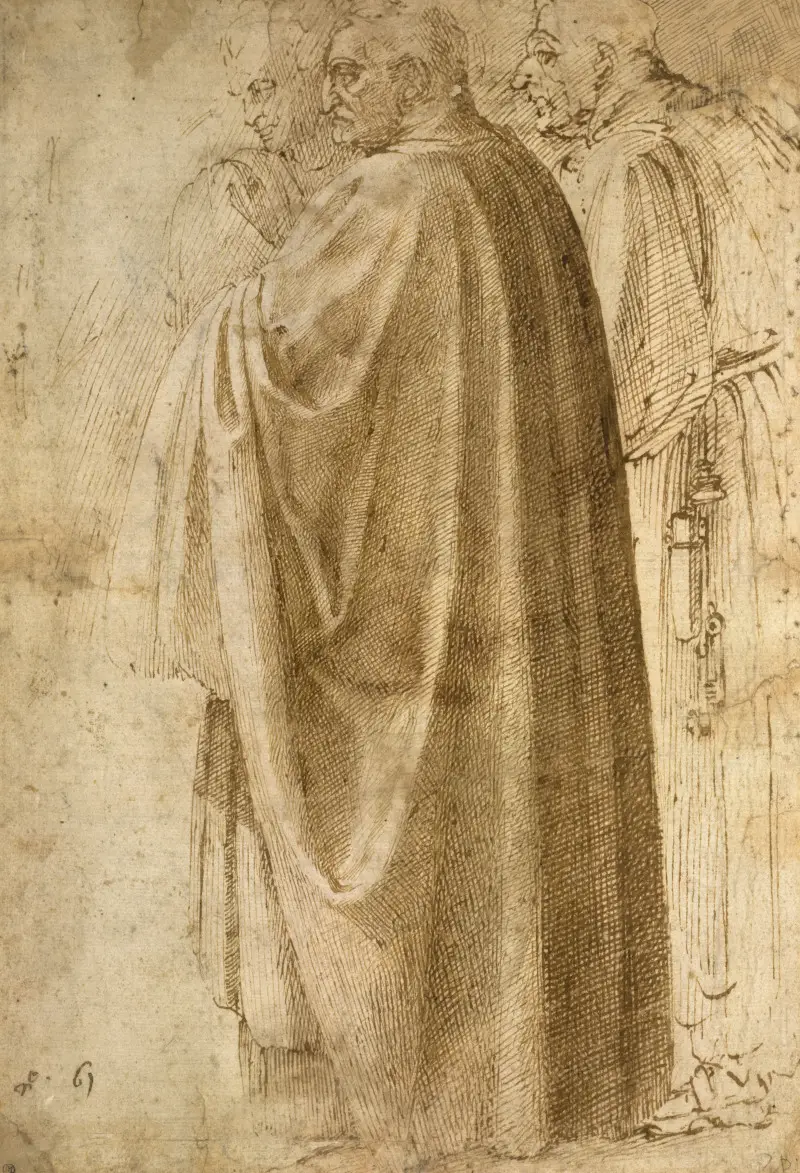 Line Artist, Michelangelo (Three Standing Men in Wide Cloaks Turned to the Left)